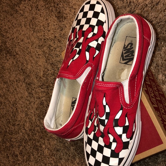 red flame checkered vans